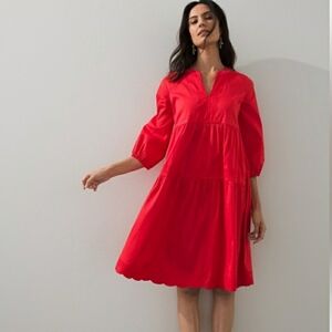 CHICOS tiered embroidered short dress in orange with pockets- size 1